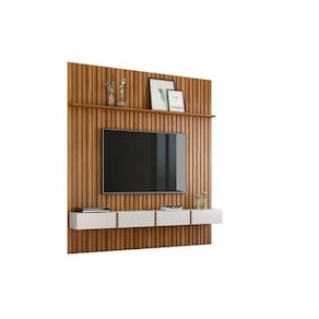 Painel Para Tv Até 75 Polegadas Versatti 2.2 Ripado Com Nicho e Prateleira Nature/Off White – Fabri Móveis