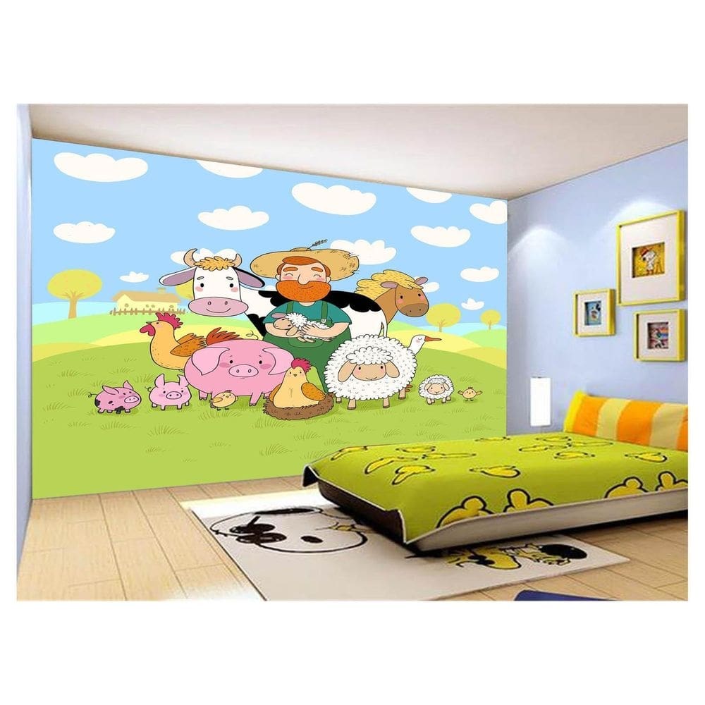 Papel De Parede 3D Infantil Fazendinha Animais 3,5M Azs347