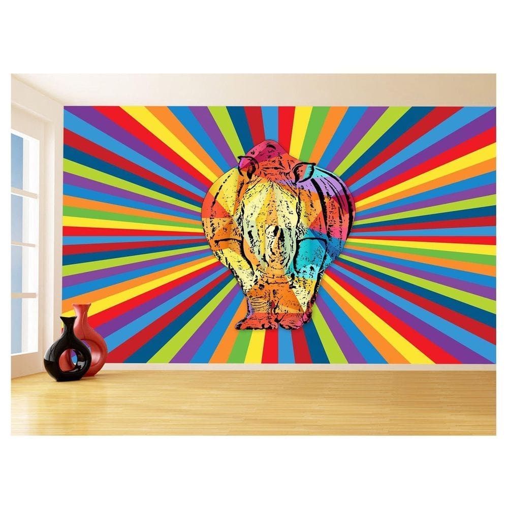 Papel De Parede 3D Animais Pop Art Rinoceronte 3,5M Pxa505
