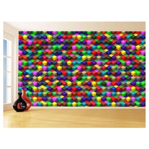 Papel De Parede 3D Geométrico Cubos Coloridos 3,5M Gmt69
