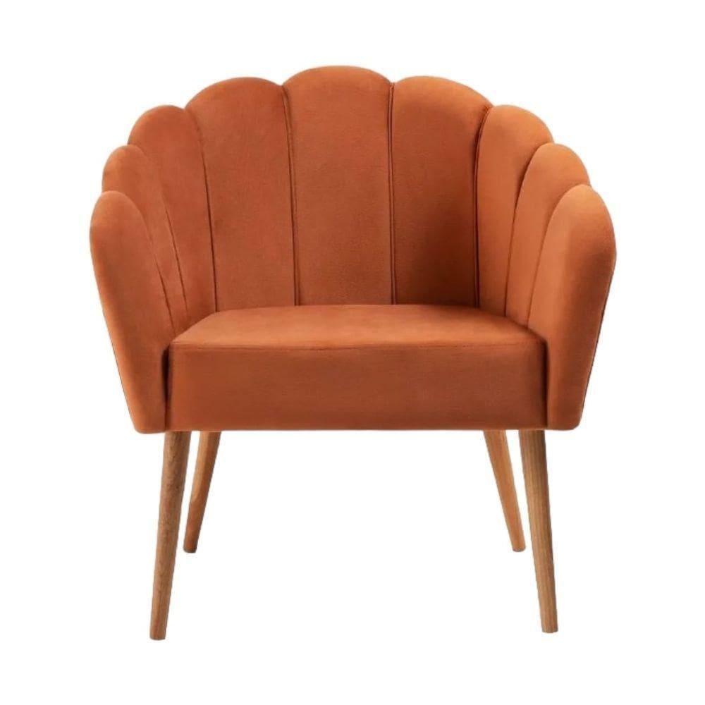 Poltrona Pétala Slim Base Madeira Tauari Veludo Caramelo