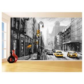 Papel De Parede 3D Arte Pintura Nova York Taxi 3,5M Tra116