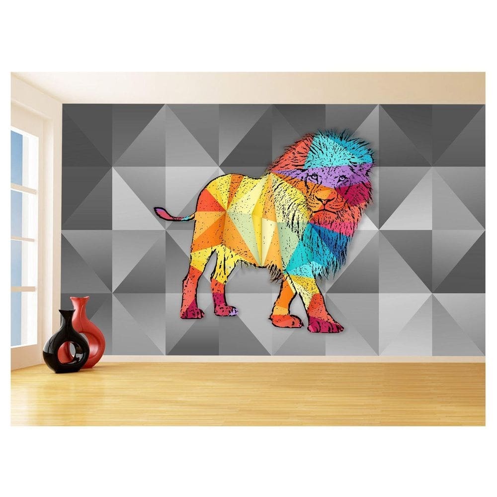 Papel De Parede Animais Pop Art Leão Rei Selva 3,5M Pxa57