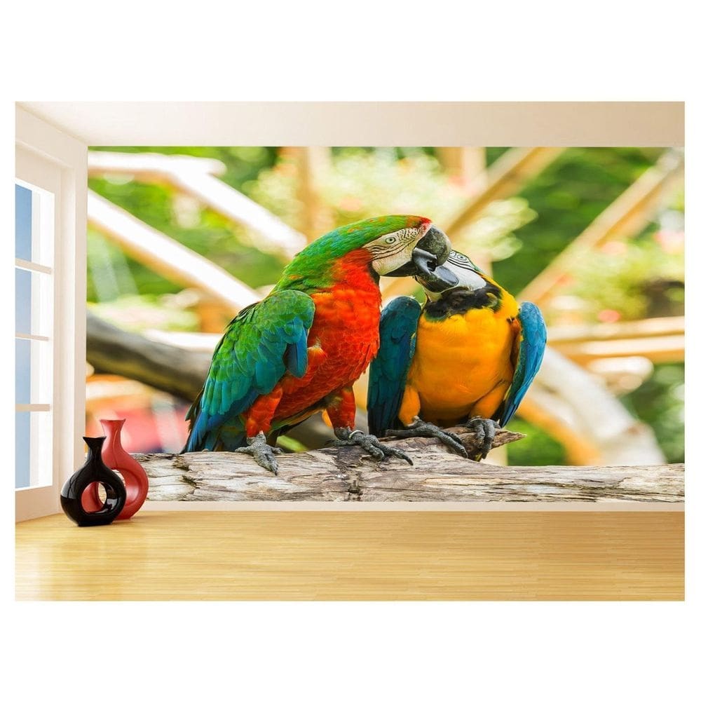 Papel De Parede Animais Casal De Araras Cores 3,5M Anm293
