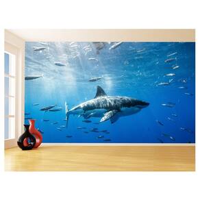 Papel De Parede 3D Animais Tubarão Cardume Mar 3,5M Anm554