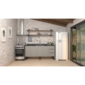 Gabinete Armário Cozinha Jupter Cozimax 2.00 Mt 100% Aço  P/ Pia -Balção 200 cm -4 Portas- 3 Gavetas -