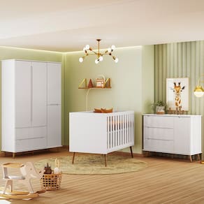 Quarto Bebe Retro Lunna 100% MDF- Berço-Comoda-Roupeiro -Br