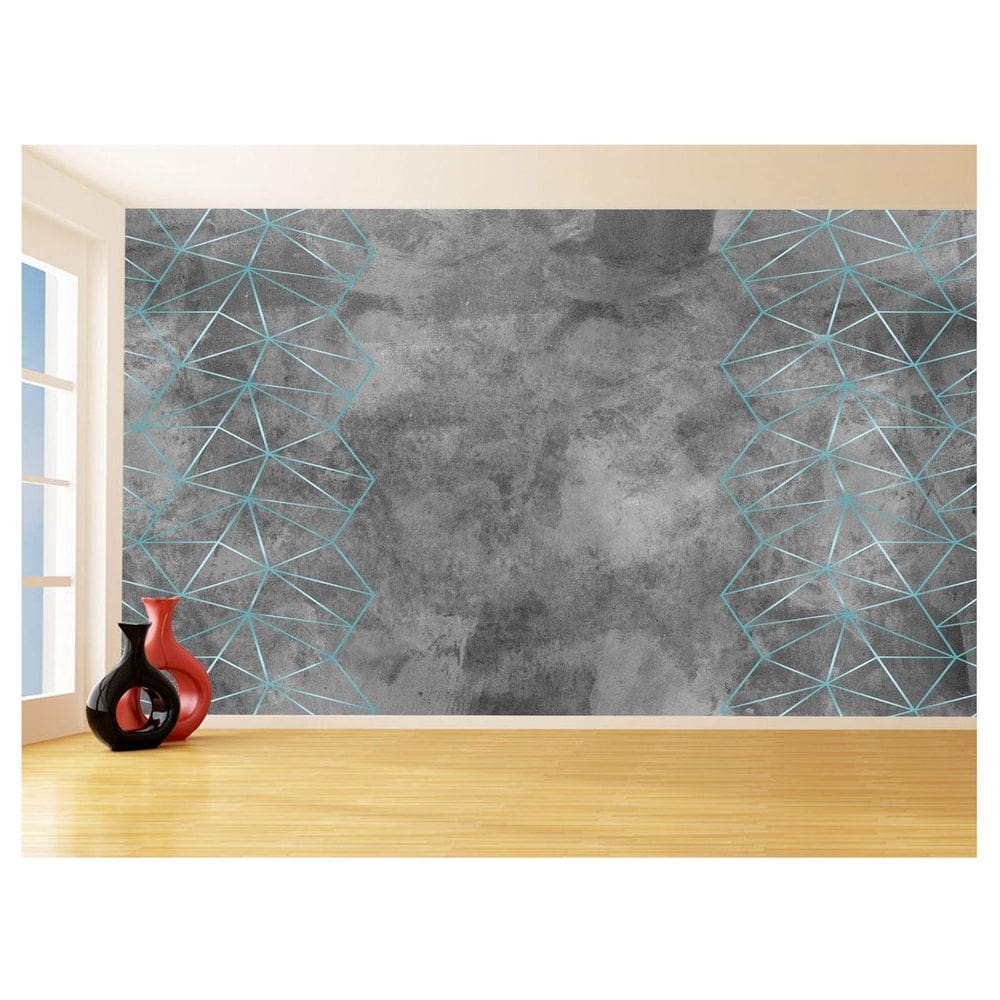 Papel De Parede Concreto Linhas Azul Turquesa 3,5M Kkt333