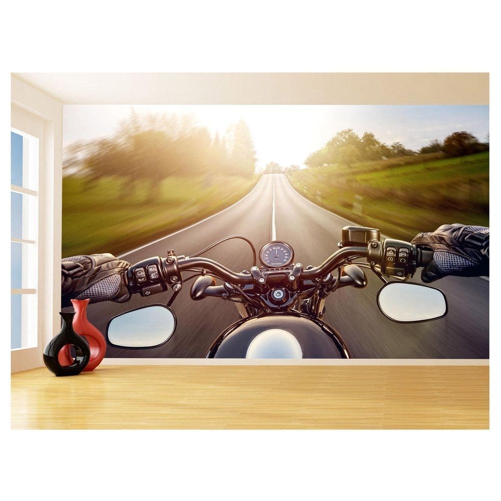 Papel De Parede 3D Moto Esporte Viagem Estrada 3,5M Bkm89