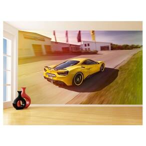 Papel De Parede 3D Carro Ferrari Amarela Pista 3,5M Car132