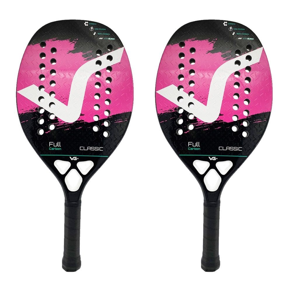 Kit com 2 Raquetes de Beach Tennis Classic Full Carbon Vg Plus Rosa