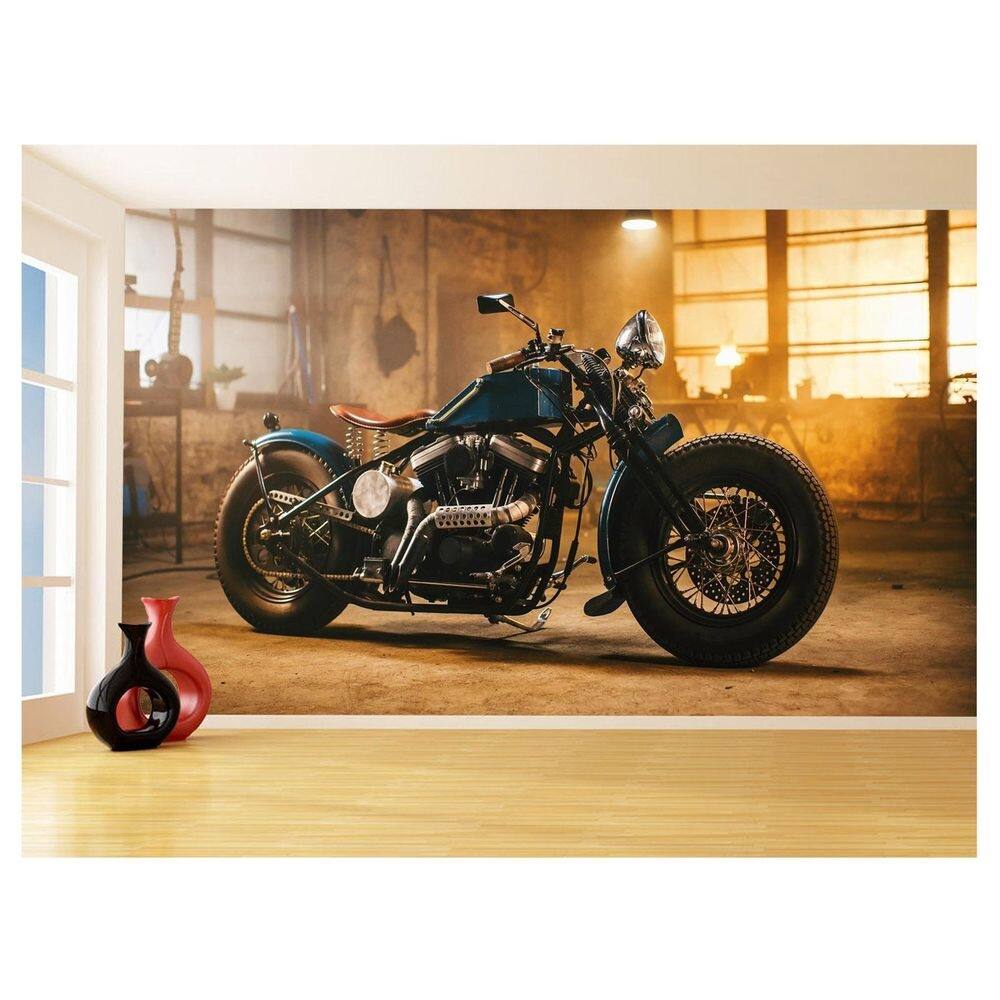 Papel De Parede 3D Moto Custom Chopper Viagem 3,5M Bkm115