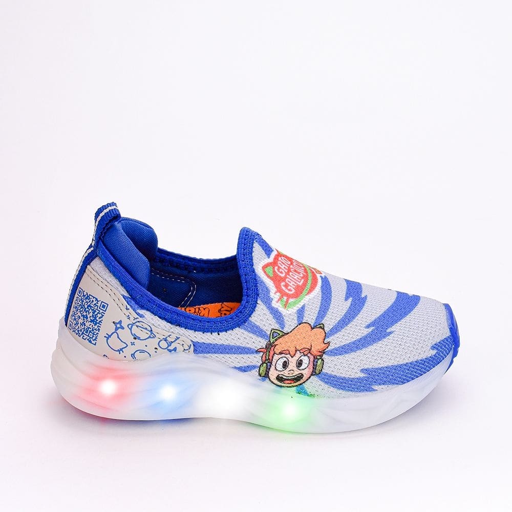 Tênis Infantil Led Kidy Light Fun Gato Galactico Azul