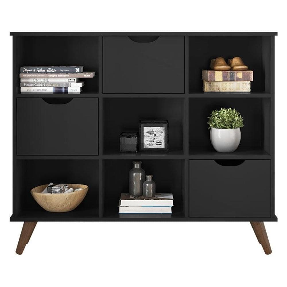 Nicho Organizador Retrô 3 Gavetas Preto - Qmovi