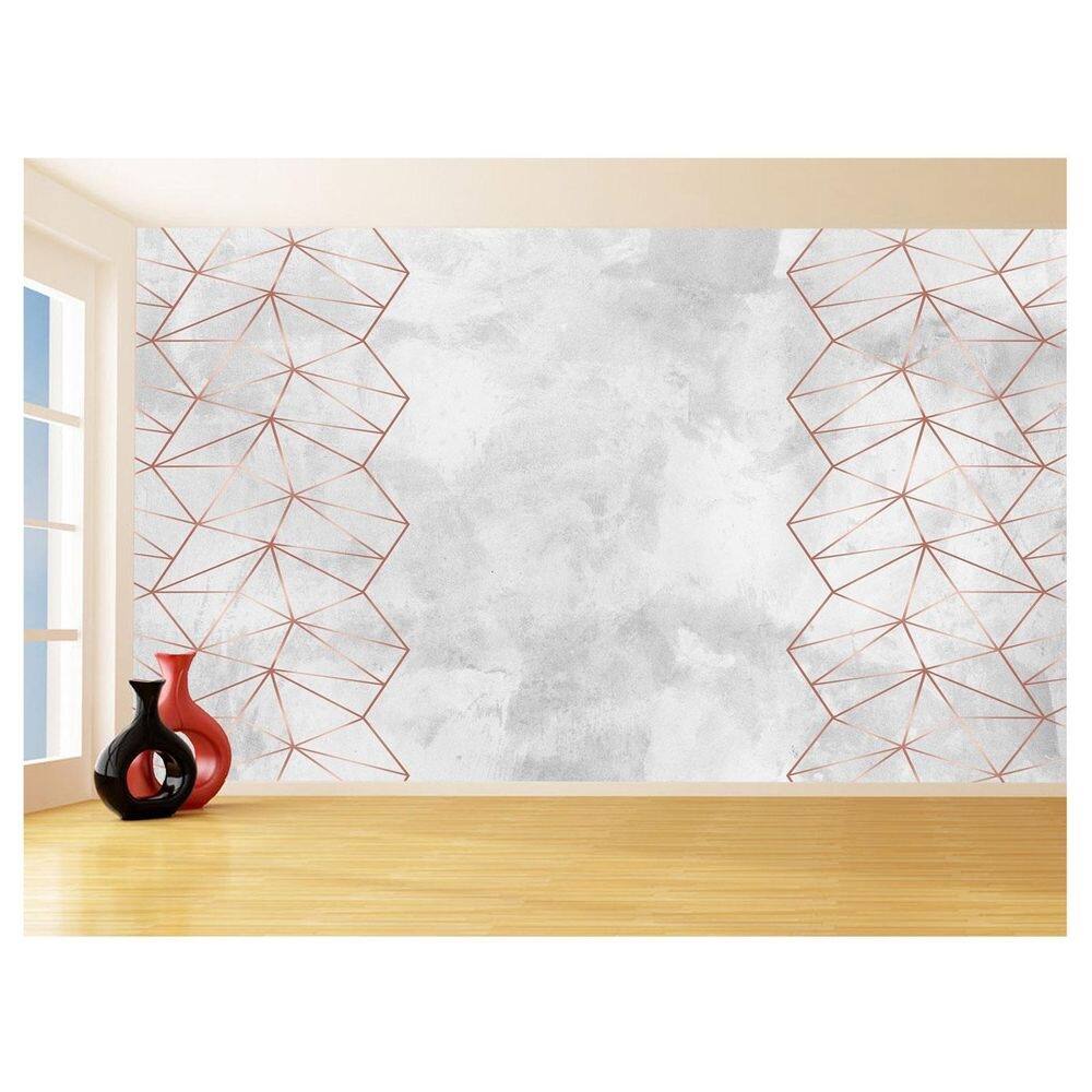 Papel De Parede 3D Concreto Linhas Dourado Rose 3,5M Kkt229