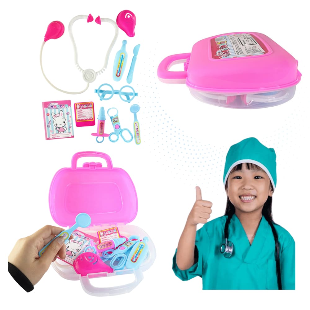 Maleta Rosa de Médico com Acessórios 11 Peças