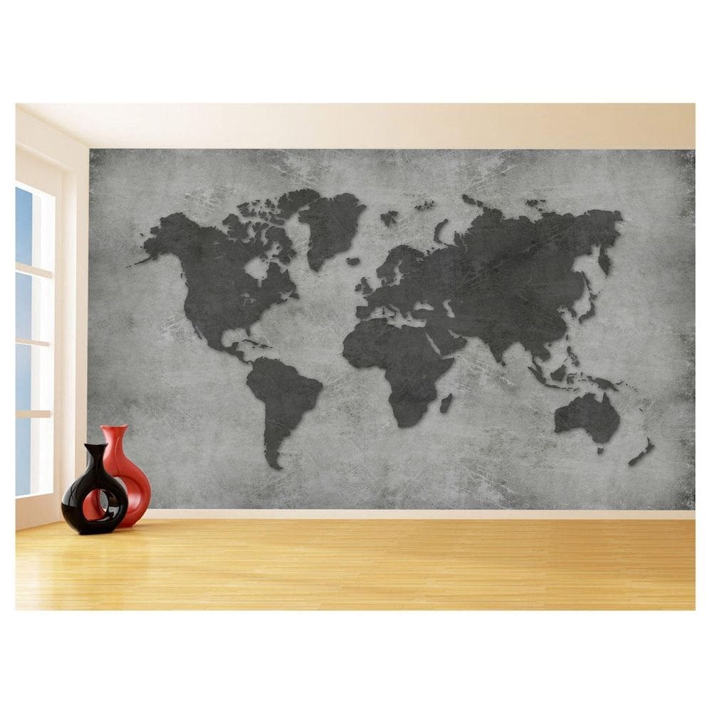 Papel De Parede 3D Mapa Mundi Cimento Concreto 3,5M Nmu28