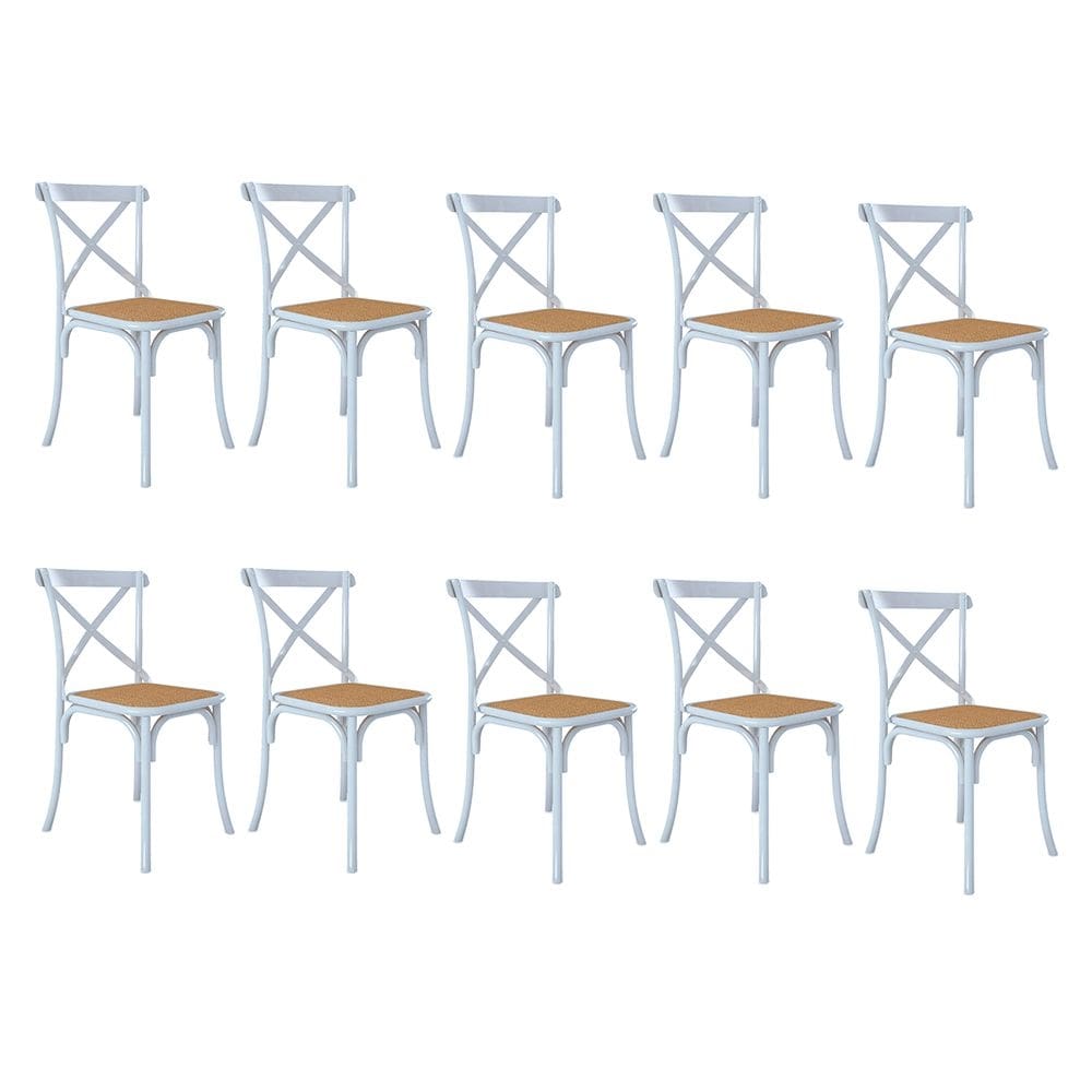 Kit 10 Cadeiras Katrina X Branca Assento Bege Aço New Green