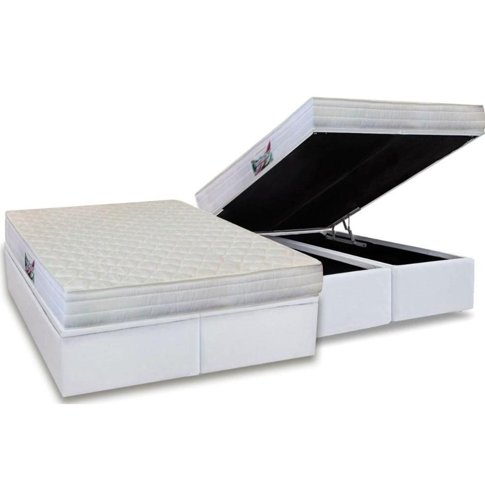 Cama Box Baú Queen: Colchão Anatômico Herval D28 / AG65 Frontier + Base CRC Courano White(158x198)