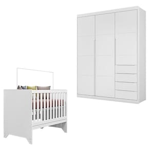 Berço Americano Maya e Guarda Roupa Infantil Blenda Branco Acetinado - Phoenix Baby