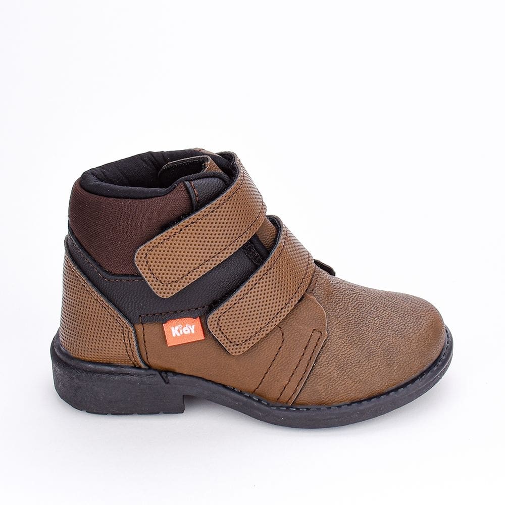 Bota Coturno Infantil Kidy Max Fecho Duplo Café e Preto