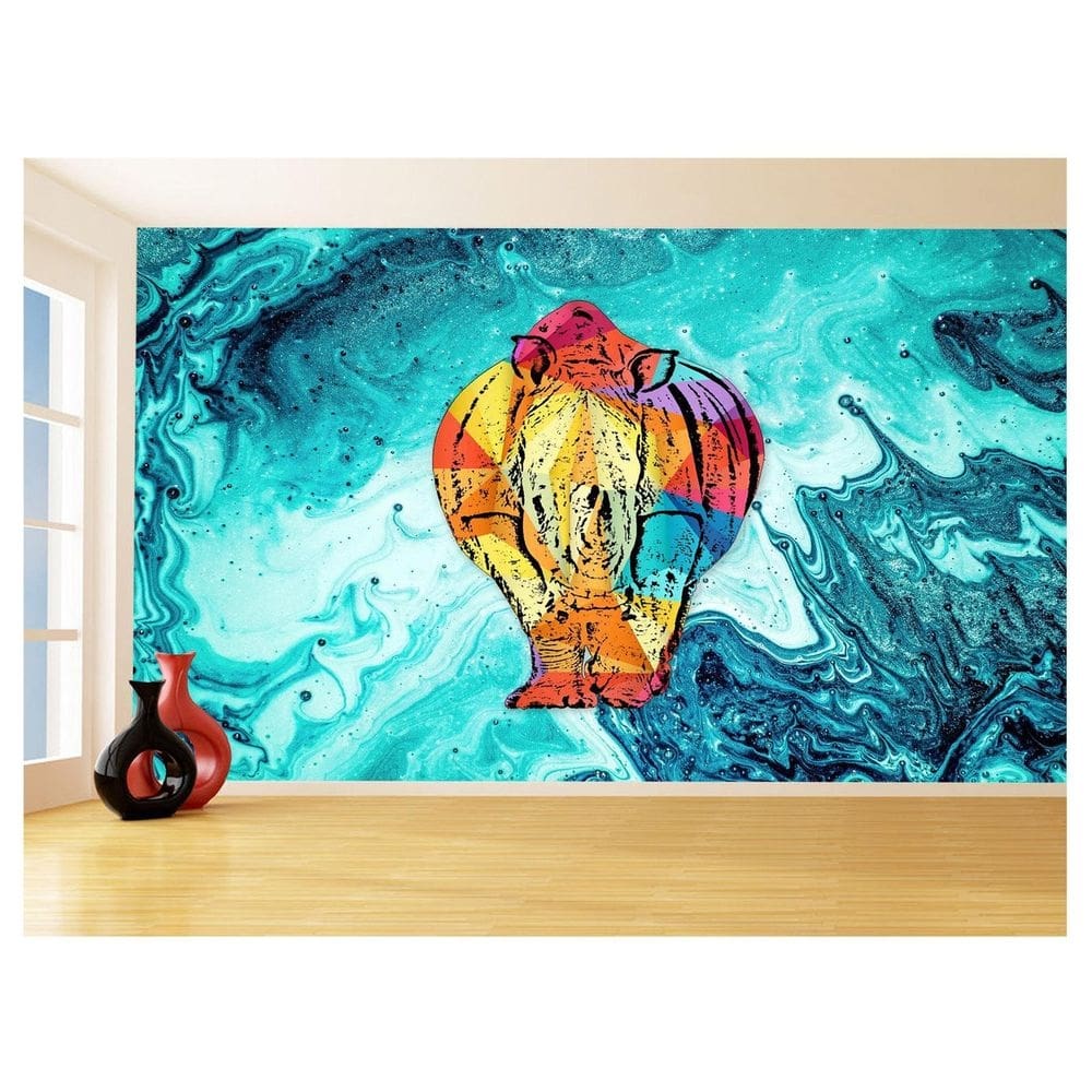 Papel De Parede 3D Animais Pop Art Rinoceronte 3,5M Pxa482