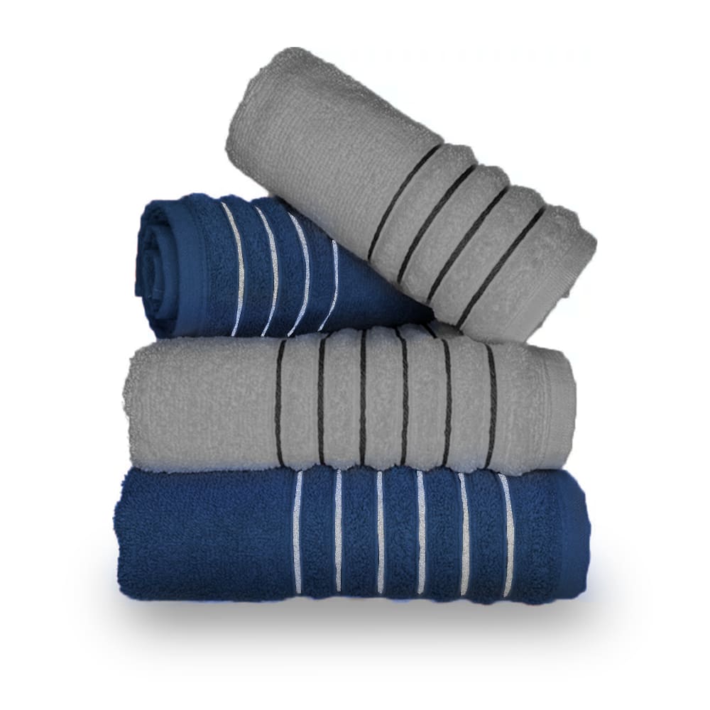 Jogo com 4 Toalhas Wave Premium 450g/m² Algodão Banhão e Rosto Azul e Cinza