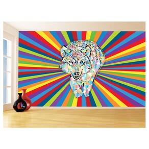 Papel De Parede Animais Pop Art Lobo Colorido 3,5M Pxa606