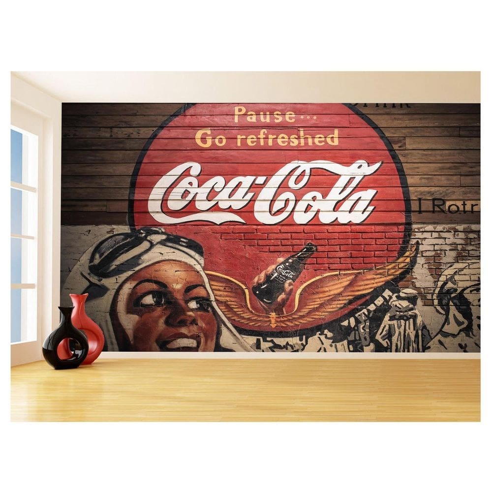 Papel De Parede 3D Arte Retrô Coca Cola Mural 3,5M Tra60