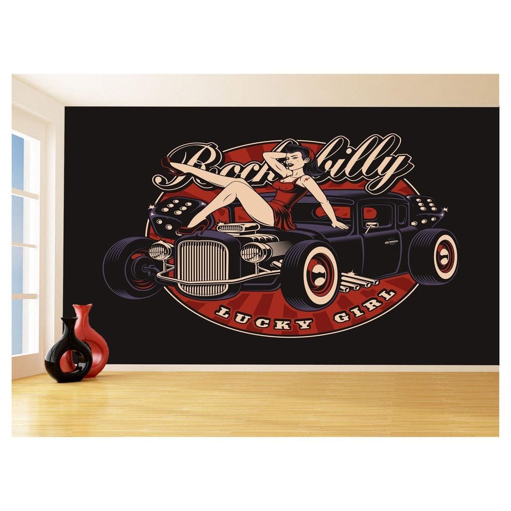 Papel De Parede 3D Carro Antigo Hot Rod Pin Up 3,5M Cxr107