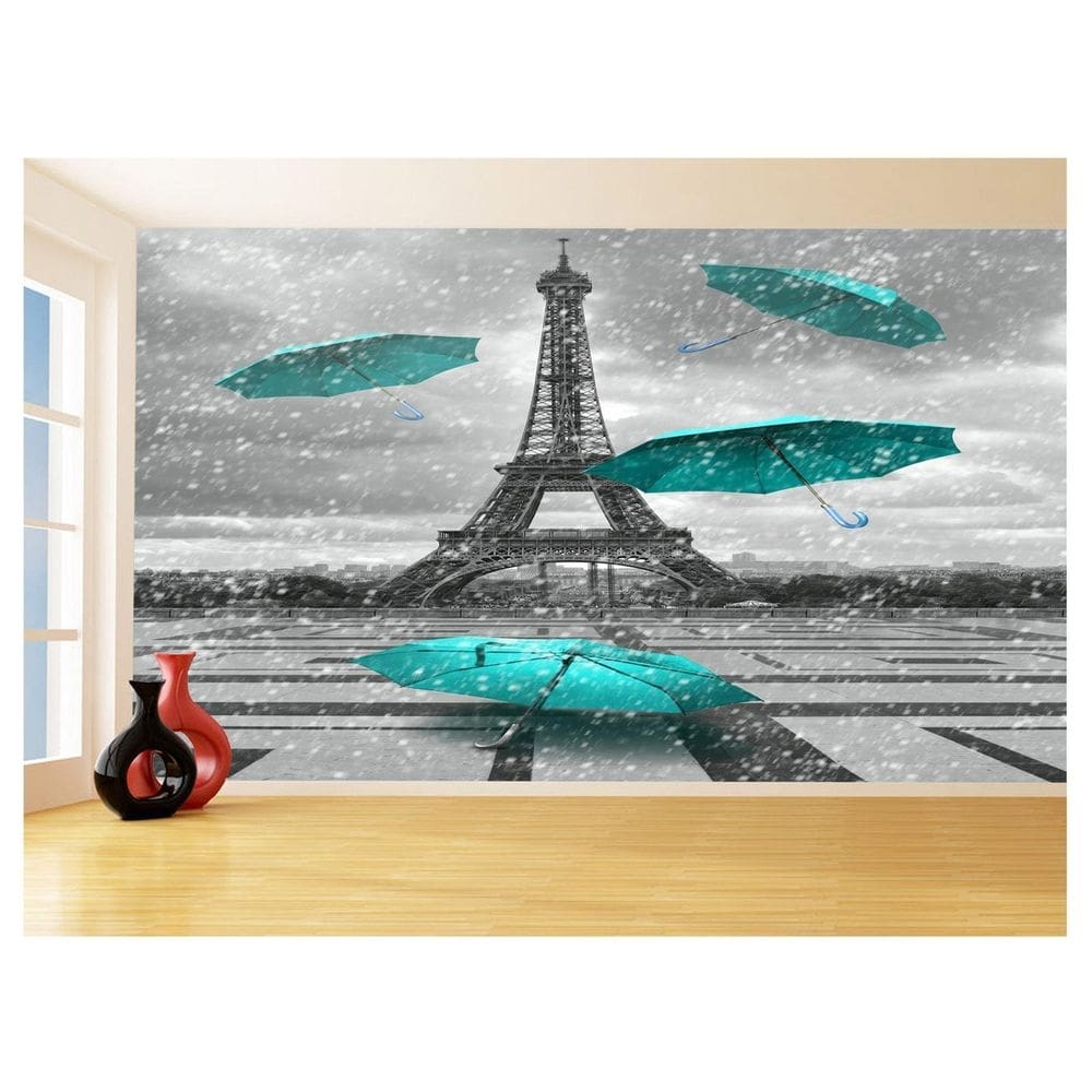 Papel De Parede Paris Eiffel Guarda Chuva Céu 3,5M Ncd314