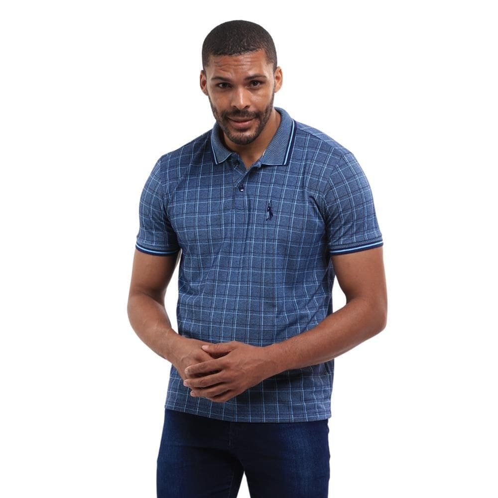 Camisa Gola Polo Masculina Xadrez Manga Curta Algodão