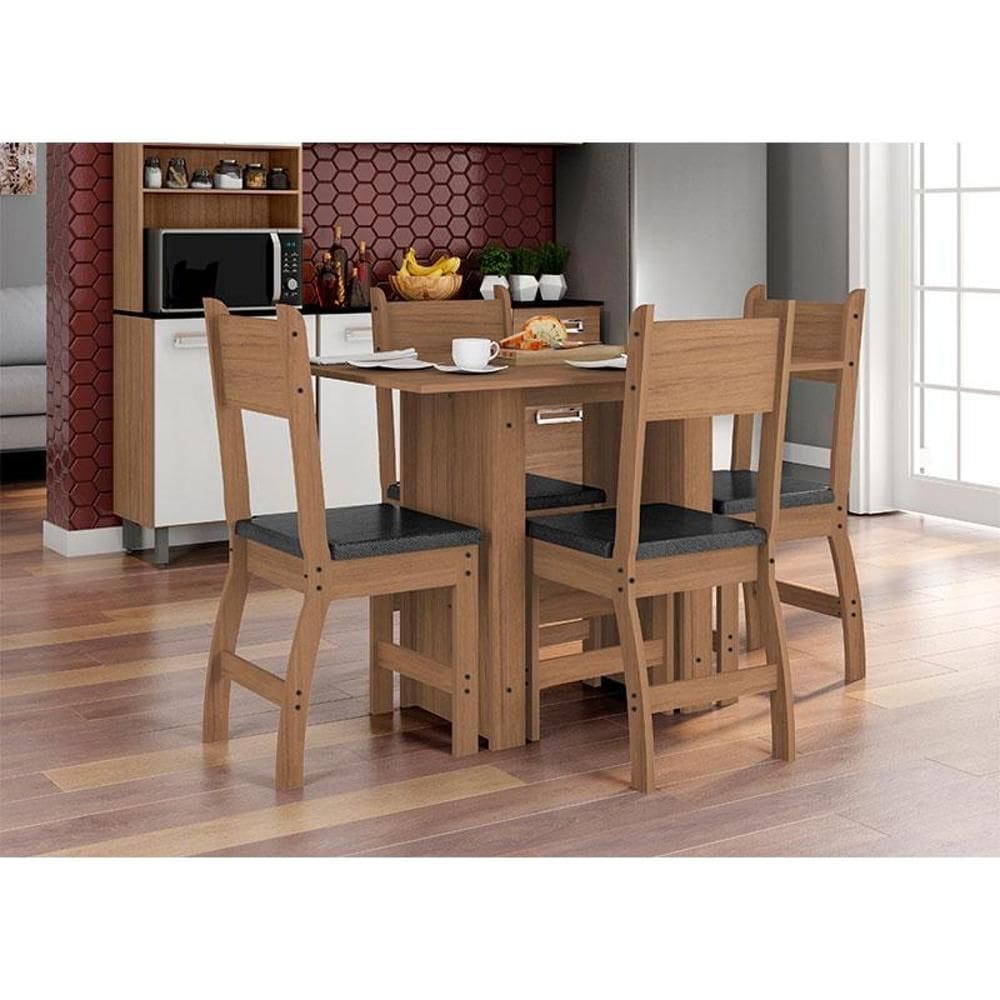 Mesa de Jantar com 4 Cadeiras Ambiente Milano Carvalho Preto - Poliman
