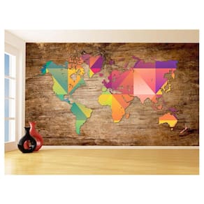 Papel De Parede 3D Mapa Mundi Madeira Arte Cores 3,5M Nmu24