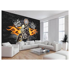 Papel De Parede Moto Bike Desenho Fogo Chamas 3,5M Bkm108