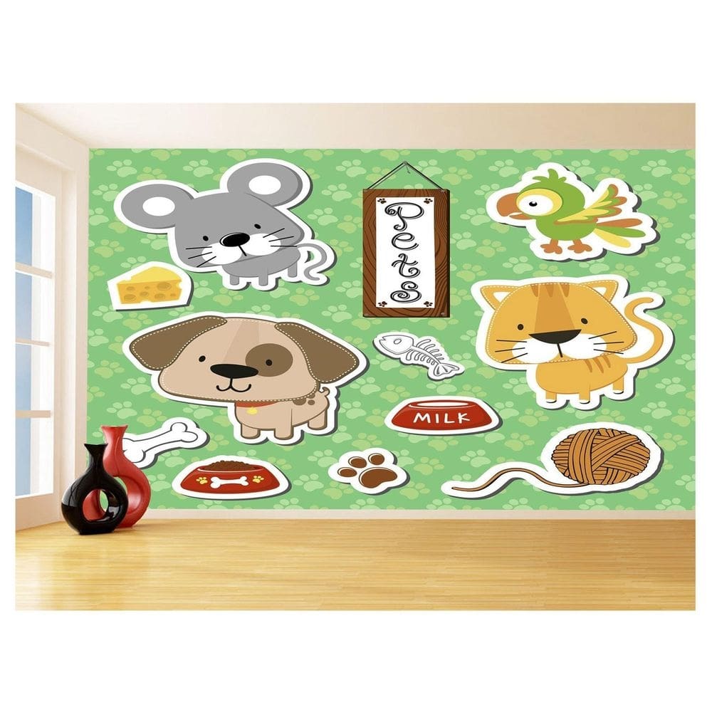 Papel De Parede 3D Infantil Bichinhos Pets Fofo 3,5M Azs244