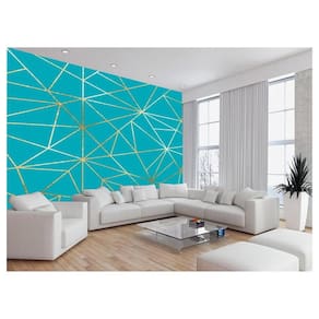 Papel De Parede Geométrico Azul Turquesa Risco 3,5M Gmt10