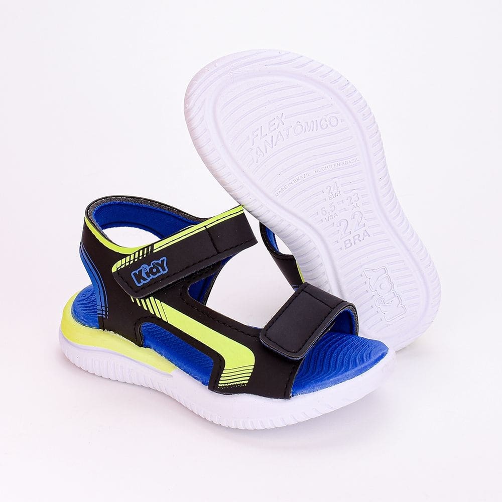 Sandália Infantil Masculino Kidy Preto Azul e Amarelo Neon