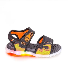 Sandália Infantil Led Kidy Carro Turbo Preto e Laranja