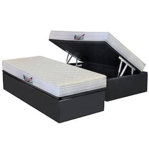 Cama Box Baú Solteiro: Colchão Espuma Herval D28 / AG65 Frontier + Base CRC Suede Gray(88x188)