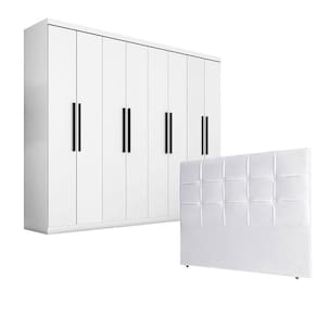 Quarto de Casal Guarda Roupa 1684 e Cabeceira Luiza 140 cm Branco - Araplac