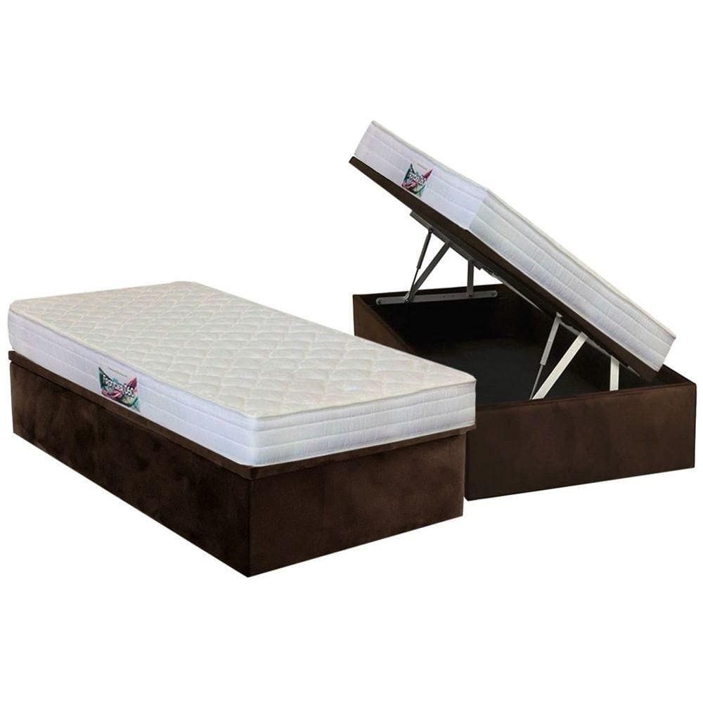 Cama Box Baú Solteiro: Colchão Ortopédico Herval D28 / AG65 Frontier + Base CRC Suede Brown(88x188)