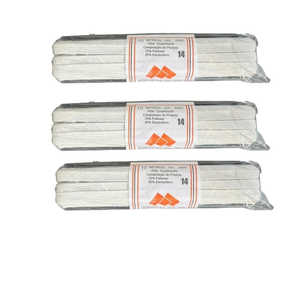Elástico Chato N14- 0.7Mm Branco Kit 10 Rolos De 10 Metros