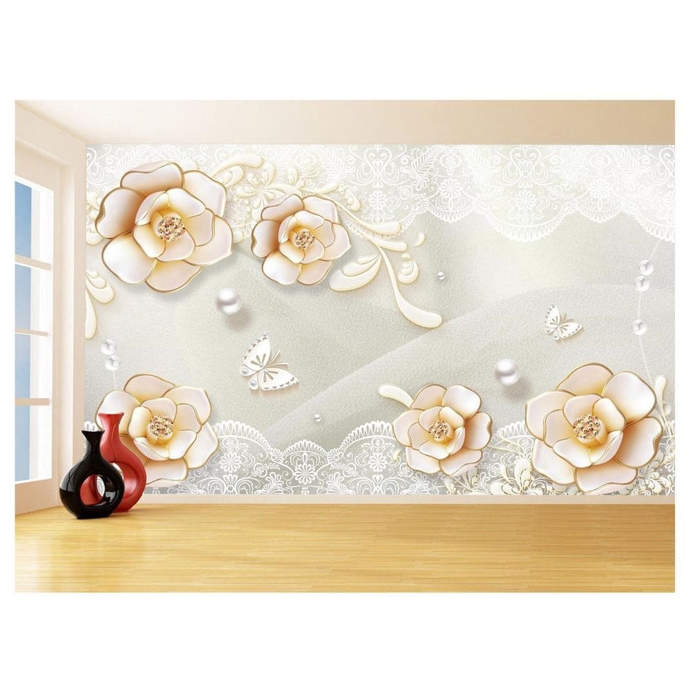 Papel De Parede 3D Floral Textura Sala Flores 3,5M Xfl278
