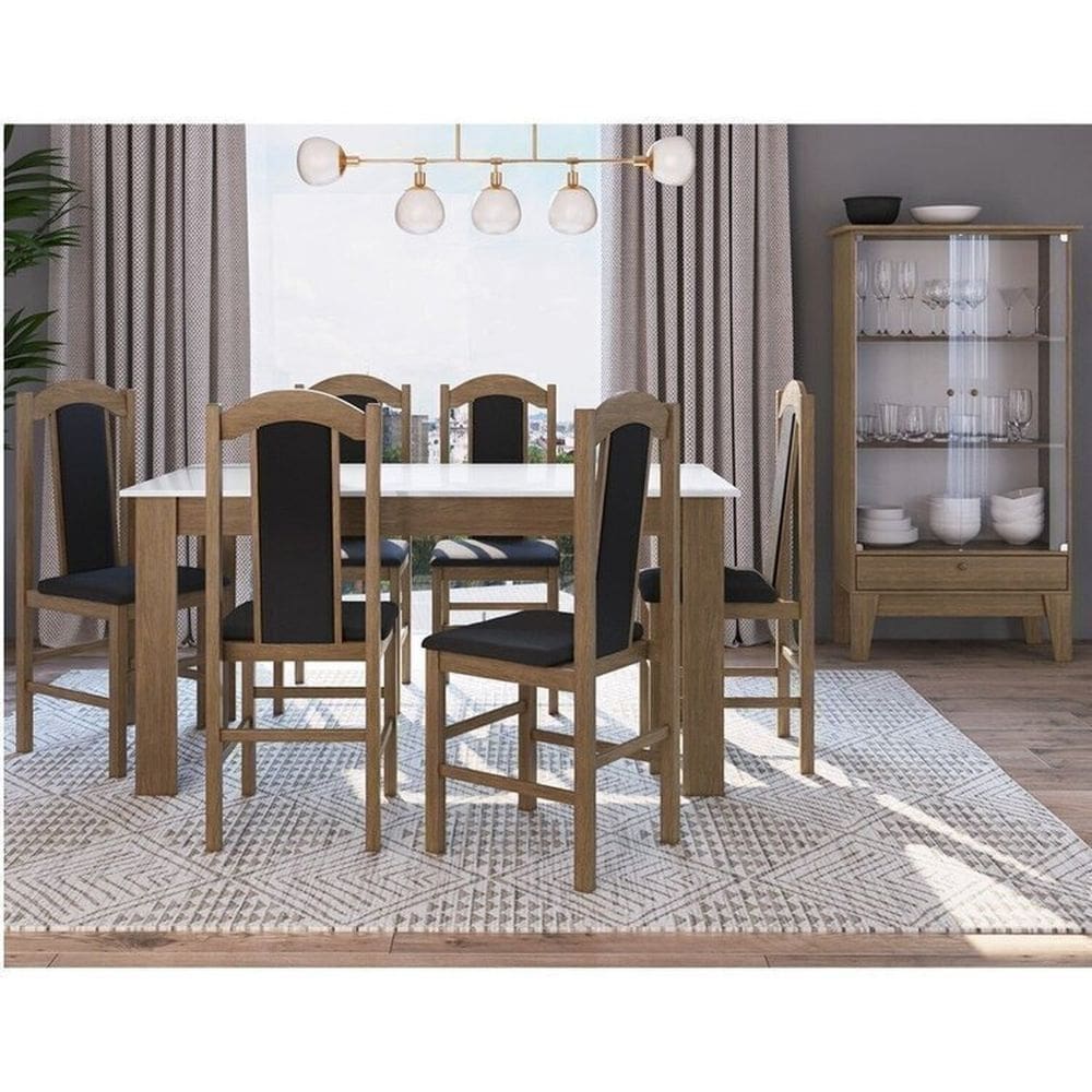 Conjunto Sala de Jantar Mesa Fixa com 6 Cadeiras Ameixa Negra
