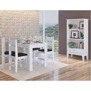 Conjunto Sala de Jantar Mesa Fixa com 4 Cadeiras Branco