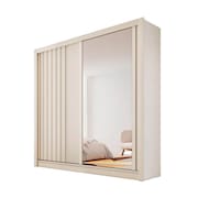 Guarda Roupa Solteiro Ripado com Espelho 2 Portas 4 Gavetas - Lugano-Off White - Made Marcs