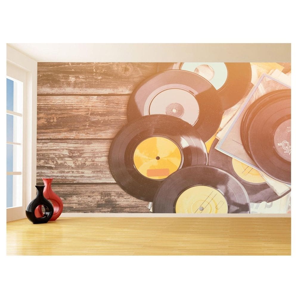 Papel De Parede 3D Musica Vinil Antigos Retrô 3,5M Mus86