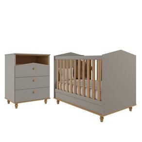 Jogo de Quarto Infantil Cômoda Casinha 3 Gavetas e Berço Americano Mimo - Permóbili Baby