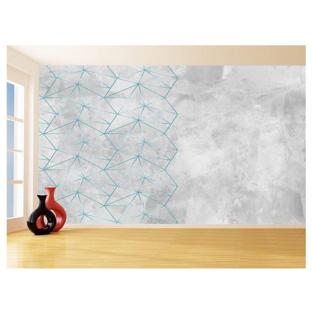 Papel De Parede Concreto Linhas Azul Turquesa 3,5M Kkt327